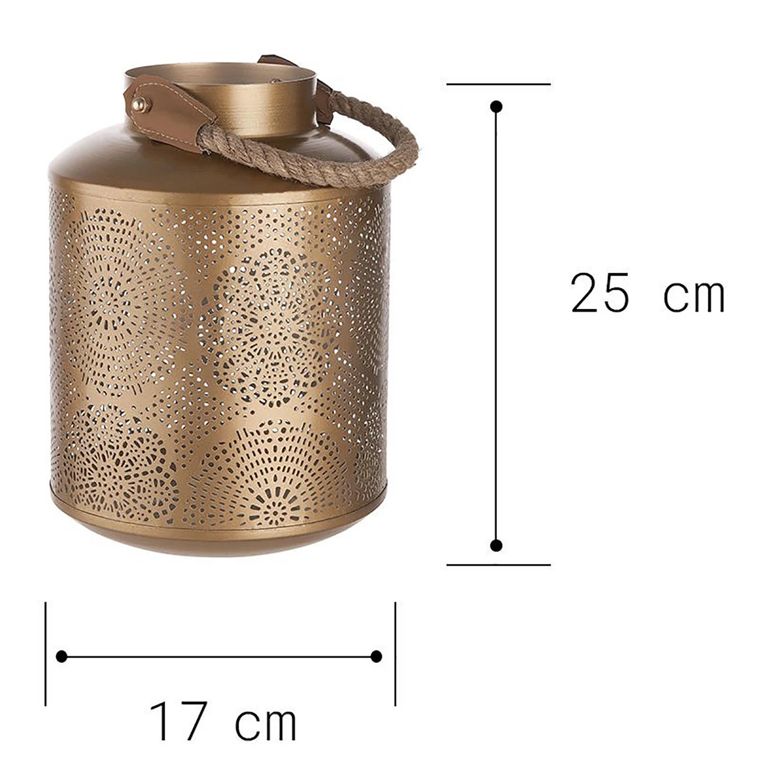 Butlers Laterne ORIENTAL LOUNGE - Eisen / Leder / Kordel - Gold - Höhe: 25 cm – Bild 4