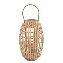 Butlers Laterne BAMBOO NIGHTS I - Bambus / Glas - Beige - Höhe: 50 cm