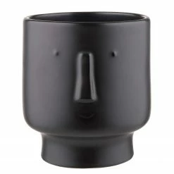 Butlers Blumentopf mit Gesicht ARTIST II - Steinzeug - Schwarz