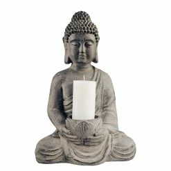 Butlers Kerzenhalter BUDDHA - Kaolinit / Steinpulver - Grau - Höhe: 46 cm