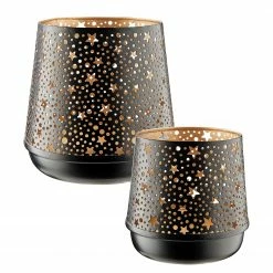 Butlers Windlicht LUMINOUS STARS I (2-teilig) - Eisen - Schwarz / Gold