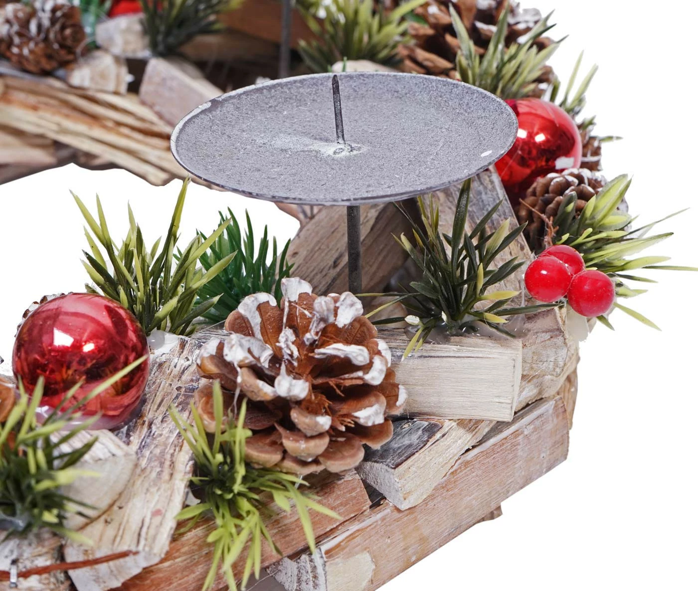 Adventskranz HWC-H50 Holz mit Kerzen rot - Inkl. 4x Kerzen rot – Bild 5