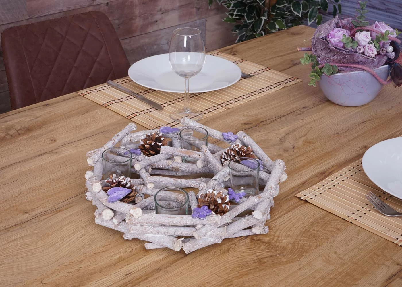 HWC Adventskranz rund mit Teelichthaltern - Standard – Bild 2