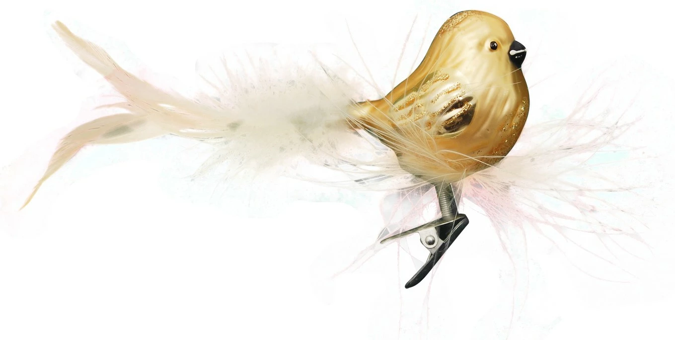 Krebs Glas Lauscha 15cm Glasvogel auf Clip im Federnest