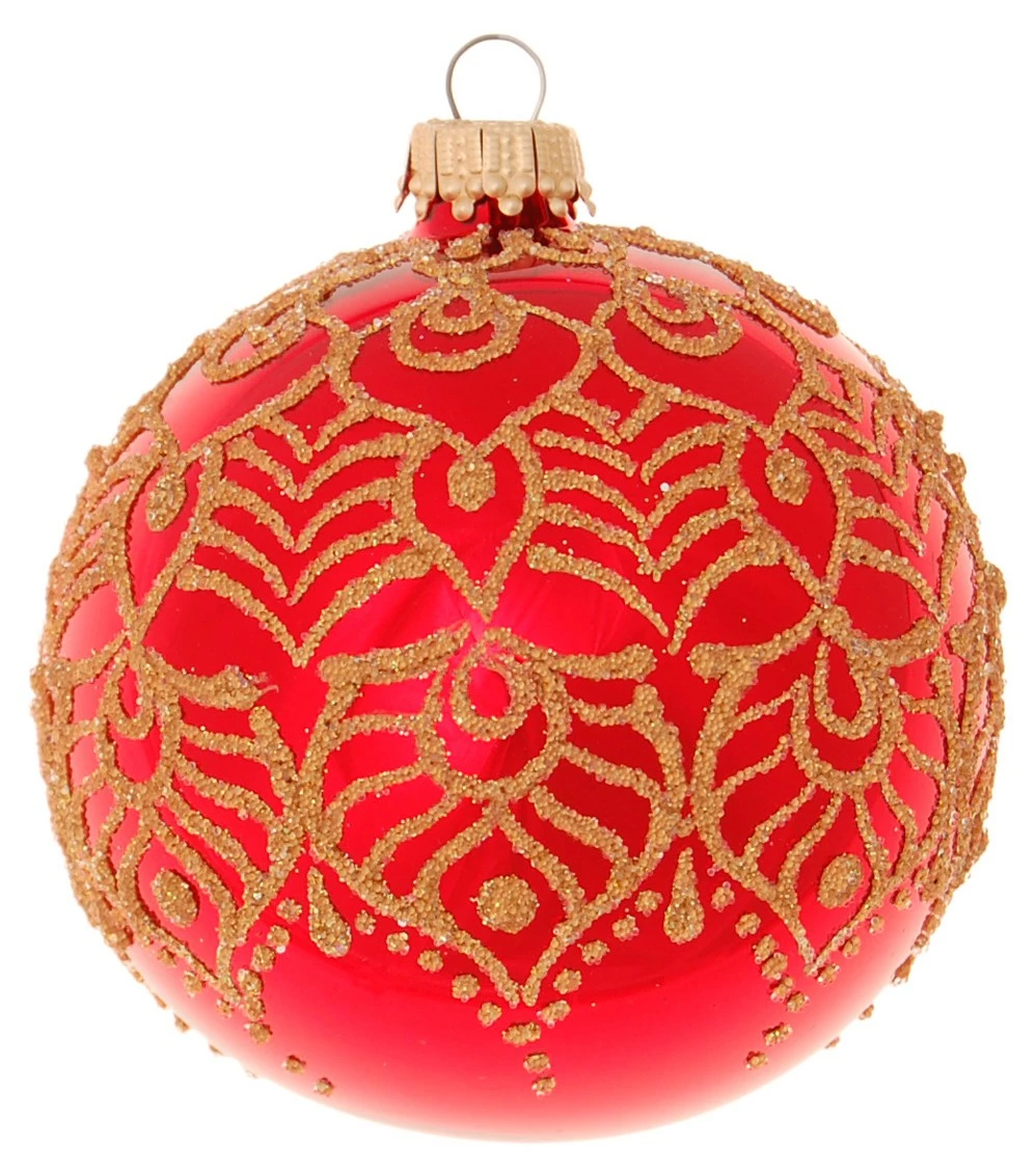 Krebs Glas Lauscha Rot glanz 8cm Glaskugel Arabeske