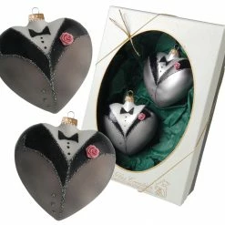 Krebs Glas Lauscha Hochzeitsherzen 9cm Bräutigam