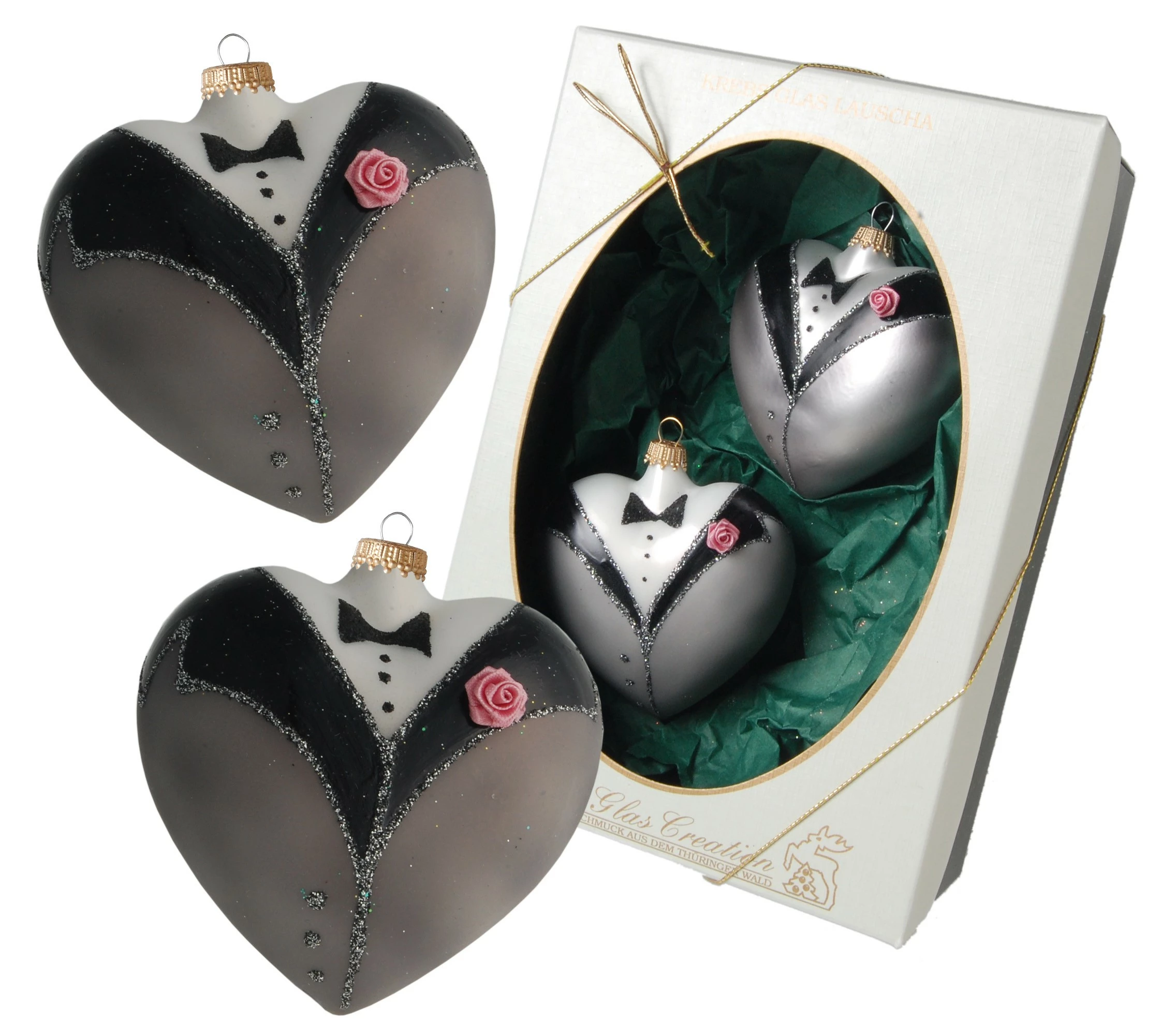 Krebs Glas Lauscha Hochzeitsherzen 9cm Bräutigam