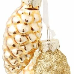 Krebs Glas Lauscha Minitannenzapfen mit Textilband gold