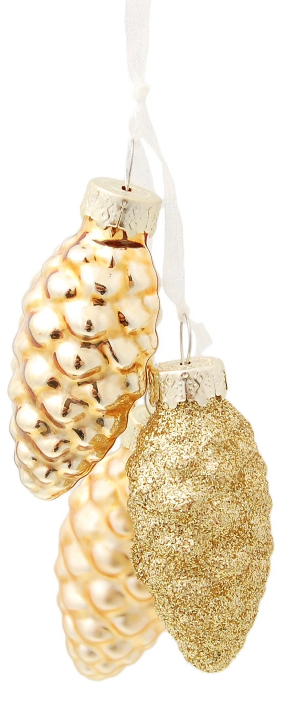 Krebs Glas Lauscha Minitannenzapfen mit Textilband gold