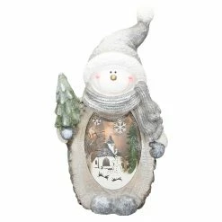 ECD Germany Schneemann mit LED Beleuchtung 53 cm - Silber - 34 x 23 x 60 cm - Kunststoff