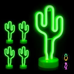 Relaxdays 5 x LED Neonlicht Kaktus - Grün - 15 x 29 cm