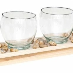 Atmosphera Créateur d'intérieur Windlichter, 4er-Set, mit Holztablett