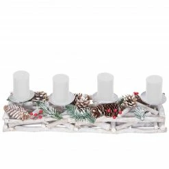 HWC Adventskranz länglich Holz Kerzen weiß - Mit Kerzen, weiß