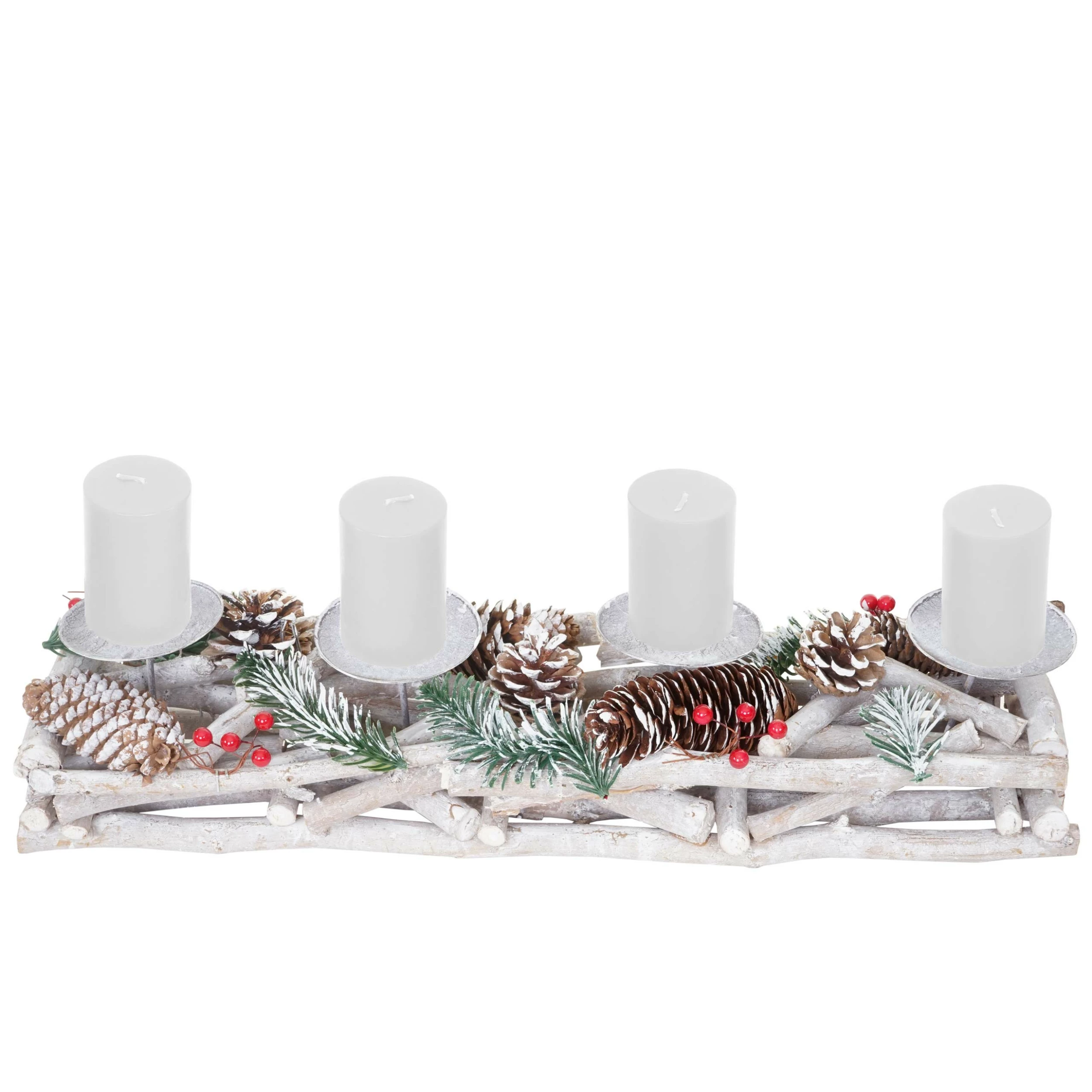 HWC Adventskranz länglich Holz Kerzen weiß - Mit Kerzen, weiß