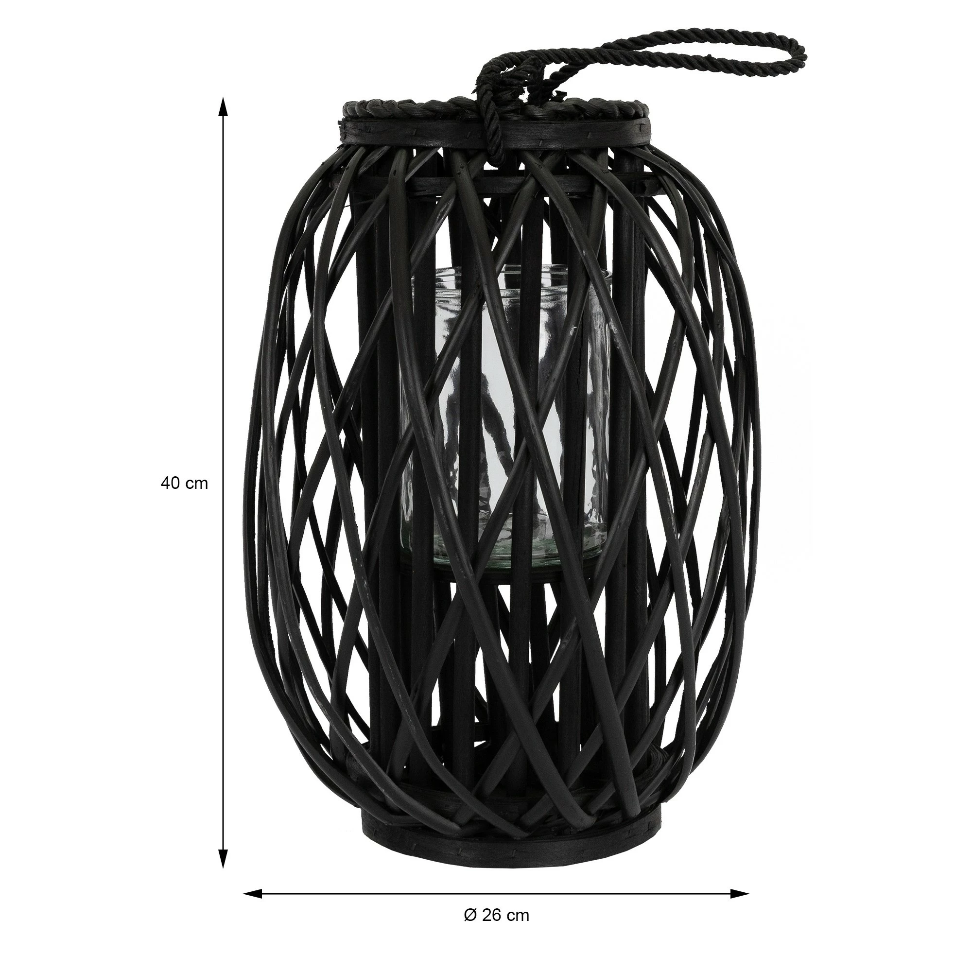 Home&Styling Collection Riedlaterne mit Henkel 40x Ø26cm Schwarz - Schwarz - 30 x 43 x 56 cm - Glas – Bild 4