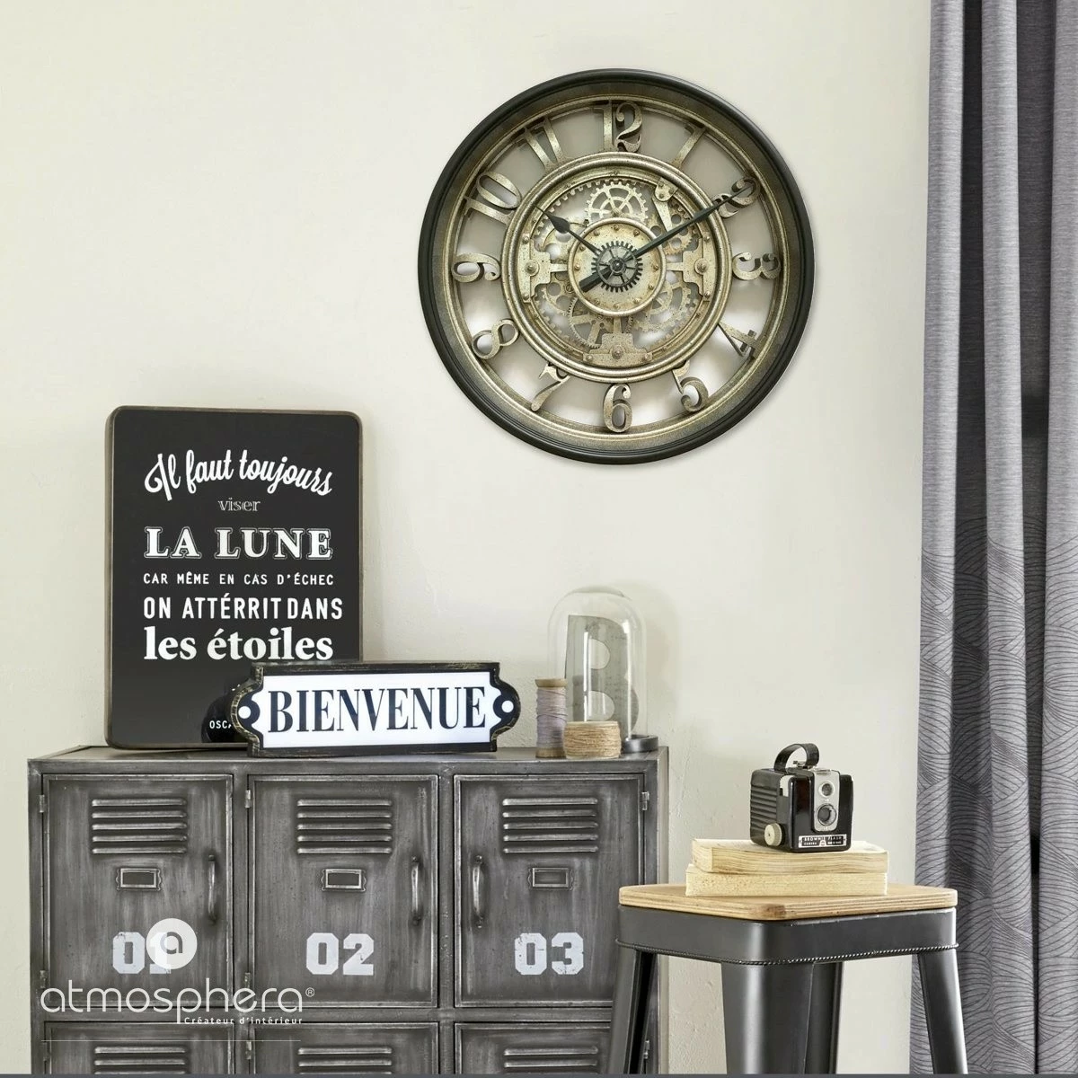 Atmosphera Créateur d'intérieur Wanduhr MECA im Loft-Stil, Ø 51 cm, grau – Bild 2