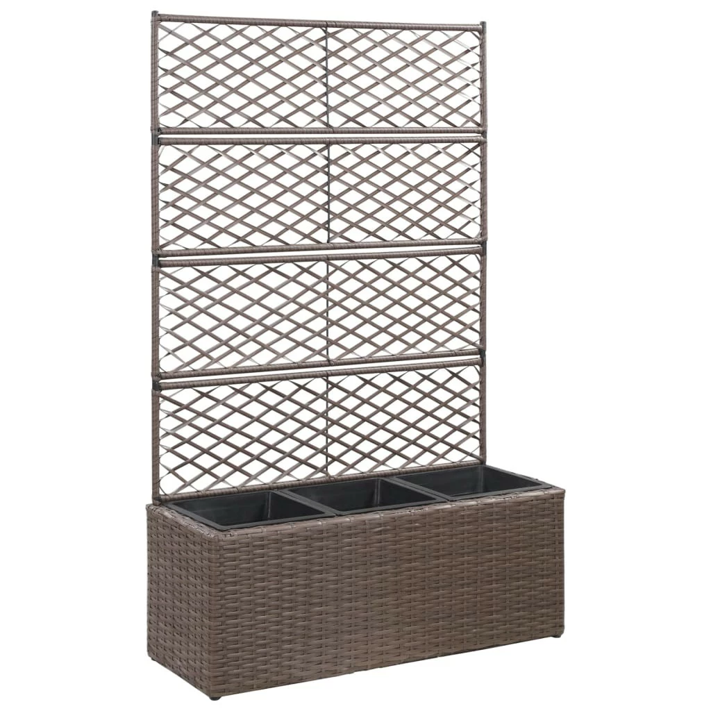 VidaXL Hochbeet mit Rankgitter Poly Rattan - vidaXL Hochbeet mit Rankgitter 3 Töpfe 83×30×130cm Poly Rattan Braun