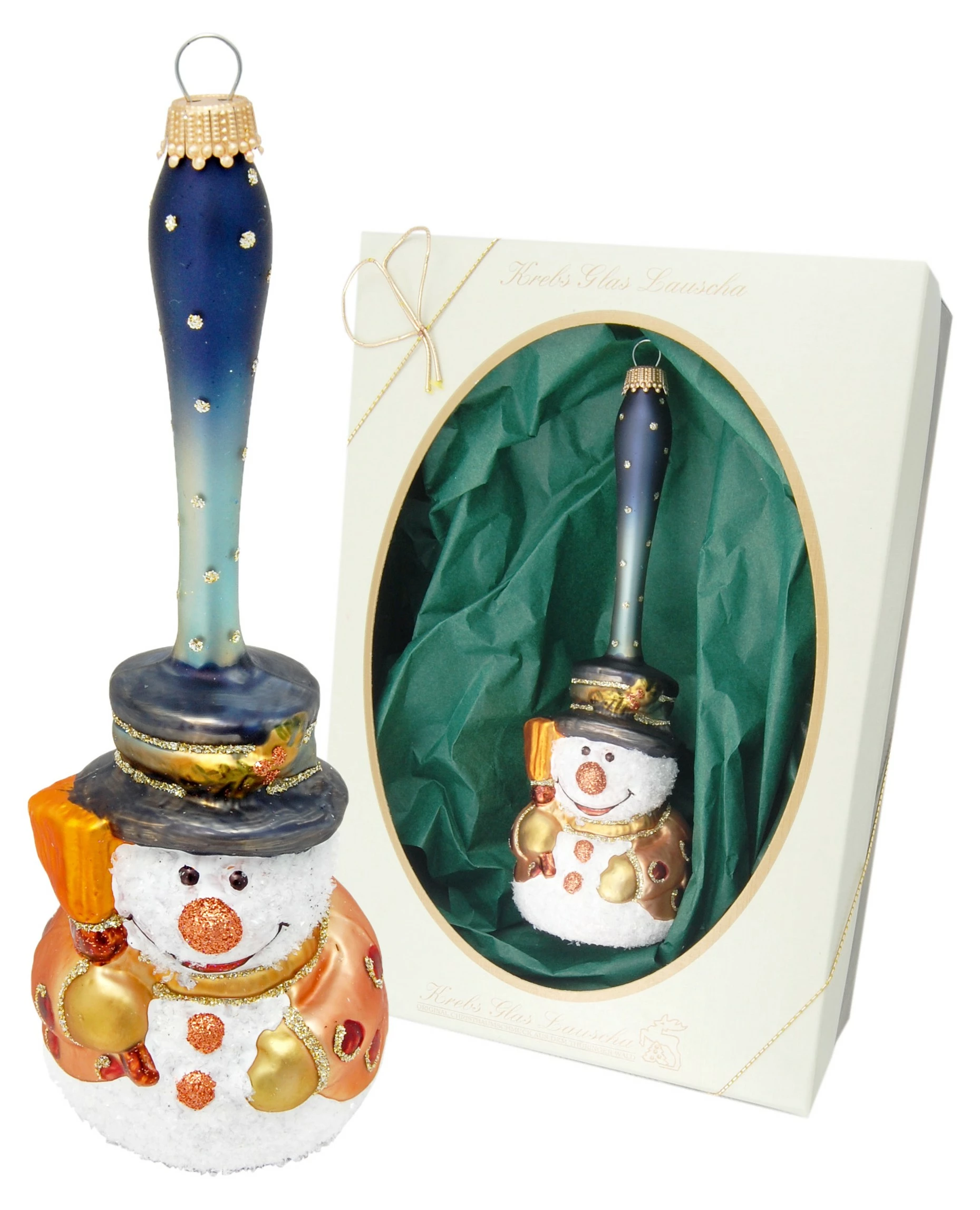 Krebs Glas Lauscha 25cm Schneemann-Glocke aus Glas