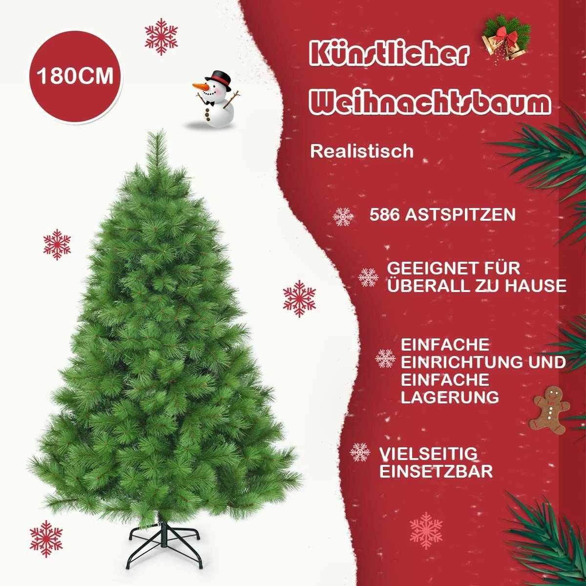 Costway 180cm Künstlicher Weihnachtsbaum – Bild 3