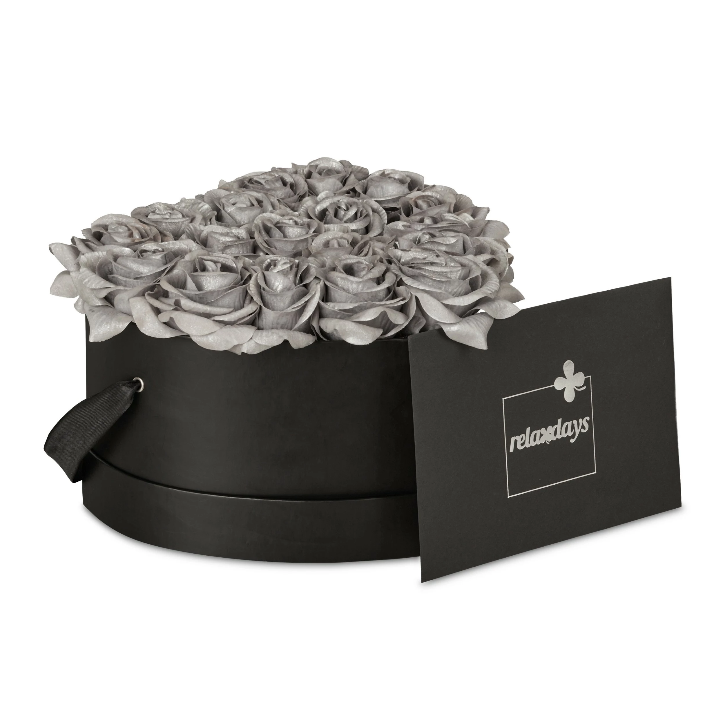 Relaxdays Schwarze Rosenbox mit 18 silbernen Rosen – Bild 5