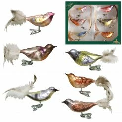 Krebs Glas Lauscha Set 11cm Wintervögel aus Glas auf Clip
