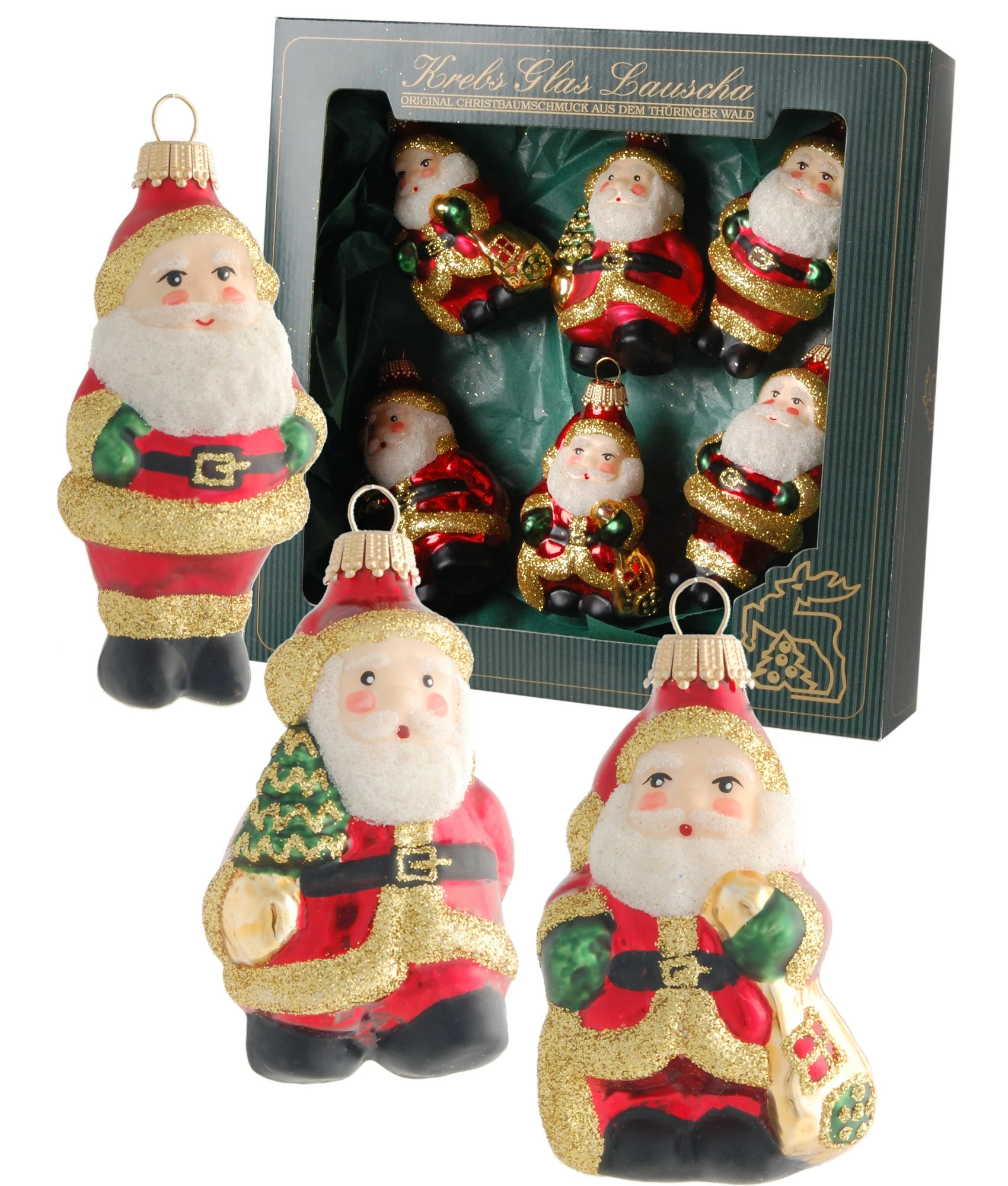Krebs Glas Lauscha Rot/Gold 7-9cm Weihnachtsmänner