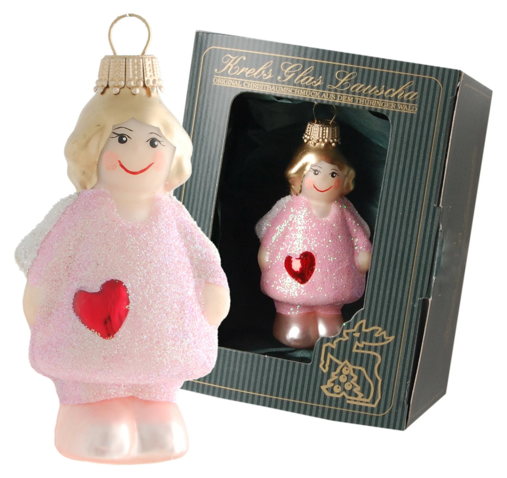 Krebs Glas Lauscha Rosa 8cm Engel Mädchen aus Glas