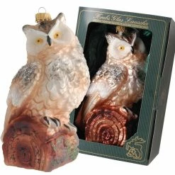 Krebs Glas Lauscha Schneeeule auf Baumstamm 15cm aus Glas