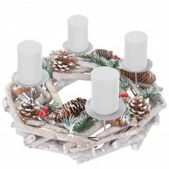 HWC Adventskranz rund Holz Kerzen weiß - Mit Kerzen, weiß