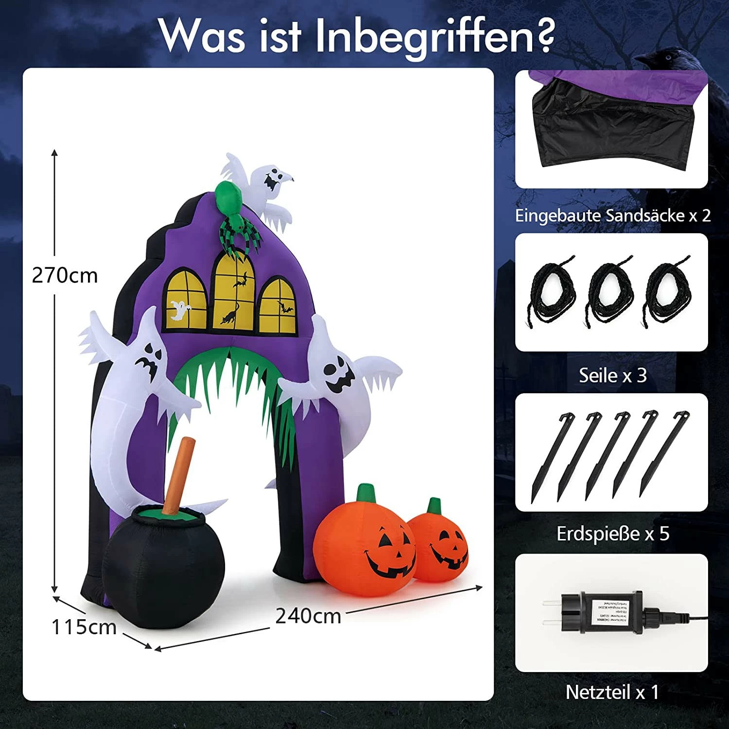 Costway Aufblasbarer Halloween-Torbogen – Bild 9