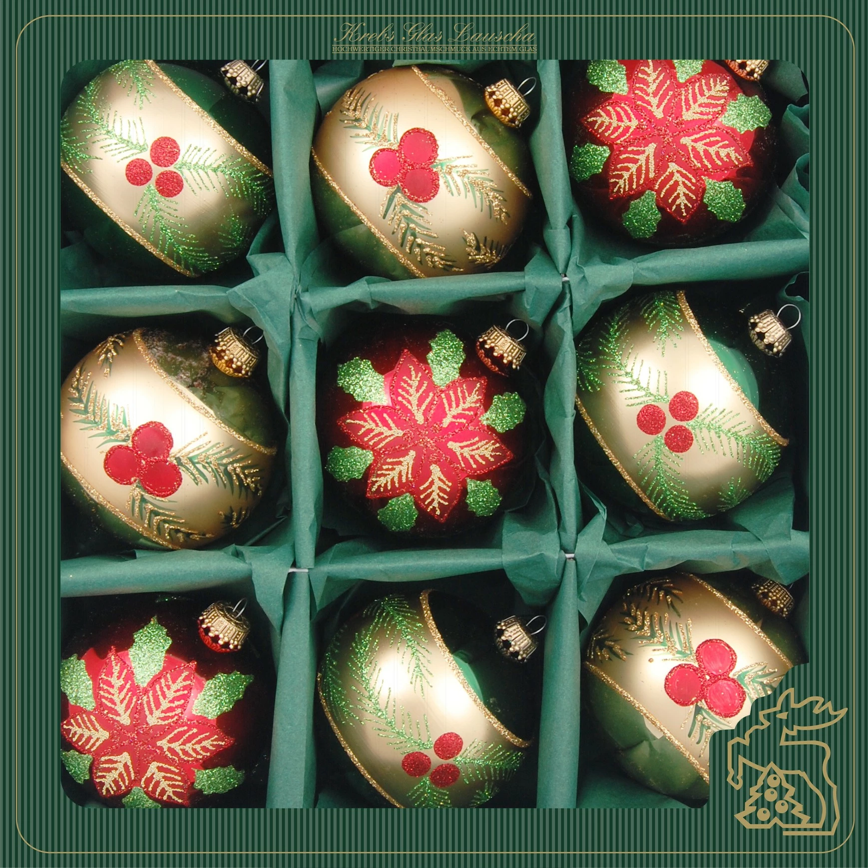 Krebs Glas Lauscha Rot, Gold, Grün 8cm Glaskugeln – Bild 2