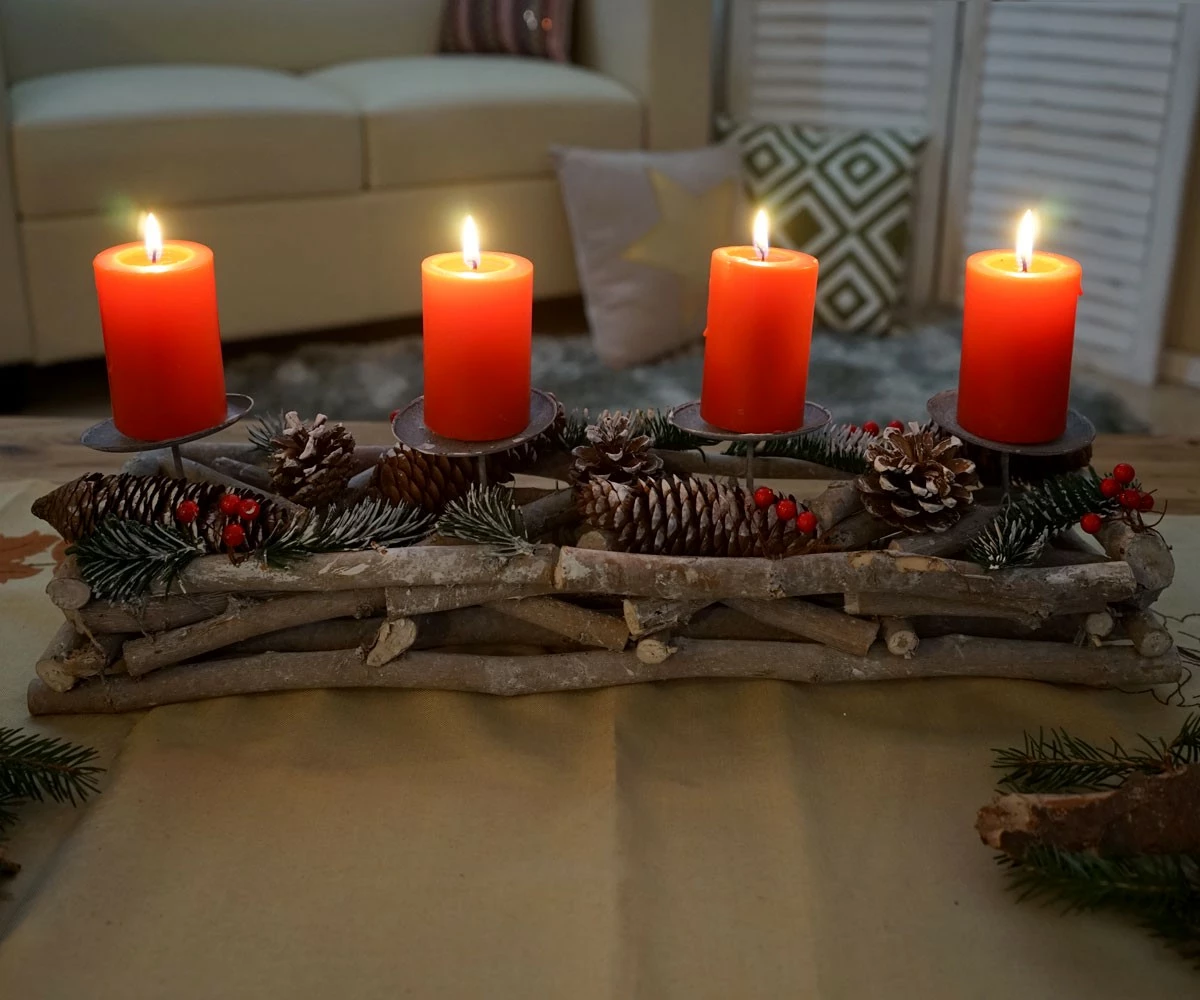 HWC Adventskranz länglich Holz Kerzen rot - Mit Kerzen, rot – Bild 2