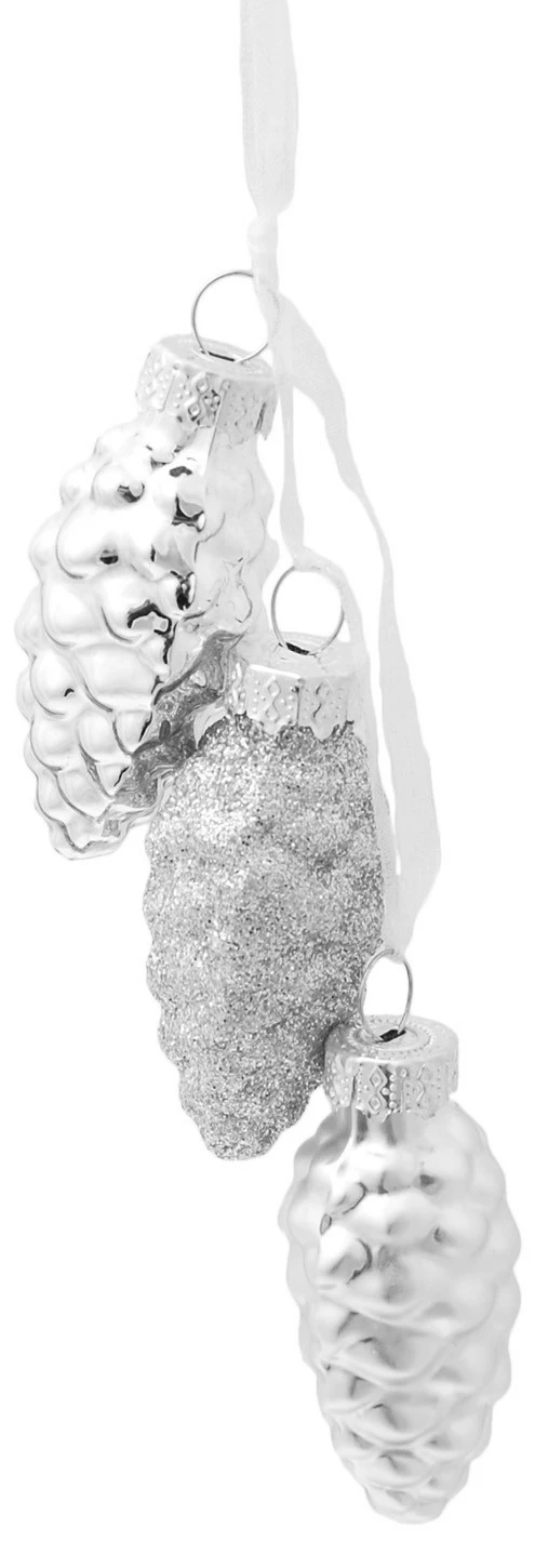 Krebs Glas Lauscha Minitannenzapfen, Textilband silber 6cm