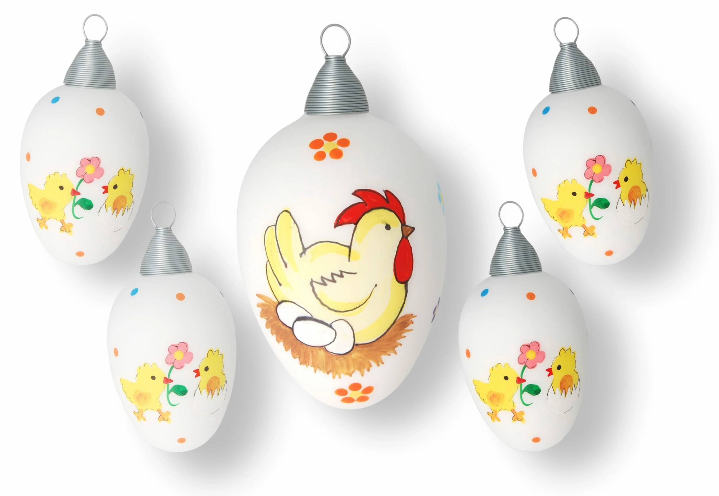 Krebs Glas Lauscha Ostereier weiß mit Henne und Küken