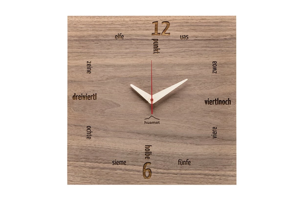 KUNSTLOFT Design Wanduhr Kultuhr Nuss eckig