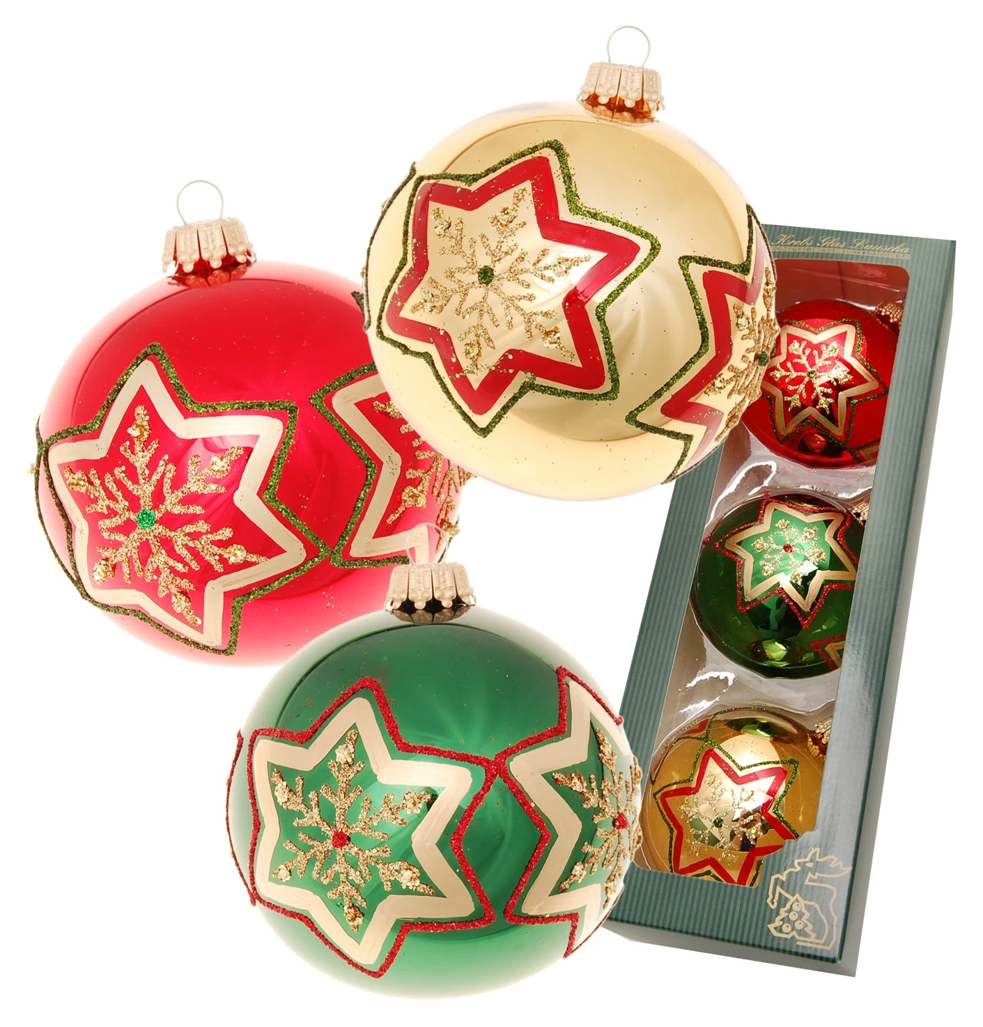 Krebs Glas Lauscha Rot/Gold/Grün 8cm Glaskugeln – Bild 2