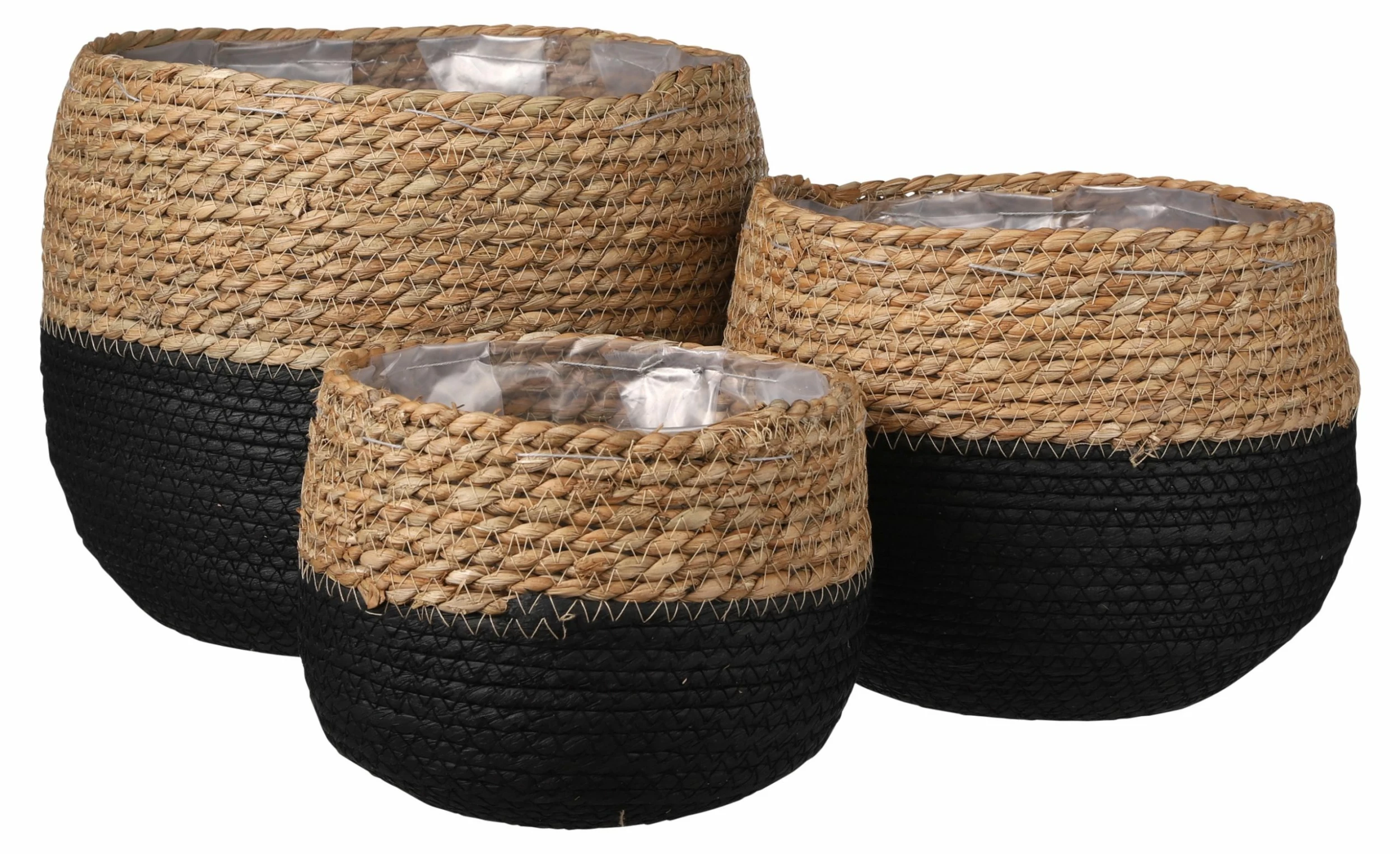 Mica Decorations Pflanzkorb Jorck (3er-Set) - Schwarz - Naturfaser - Kunststoff