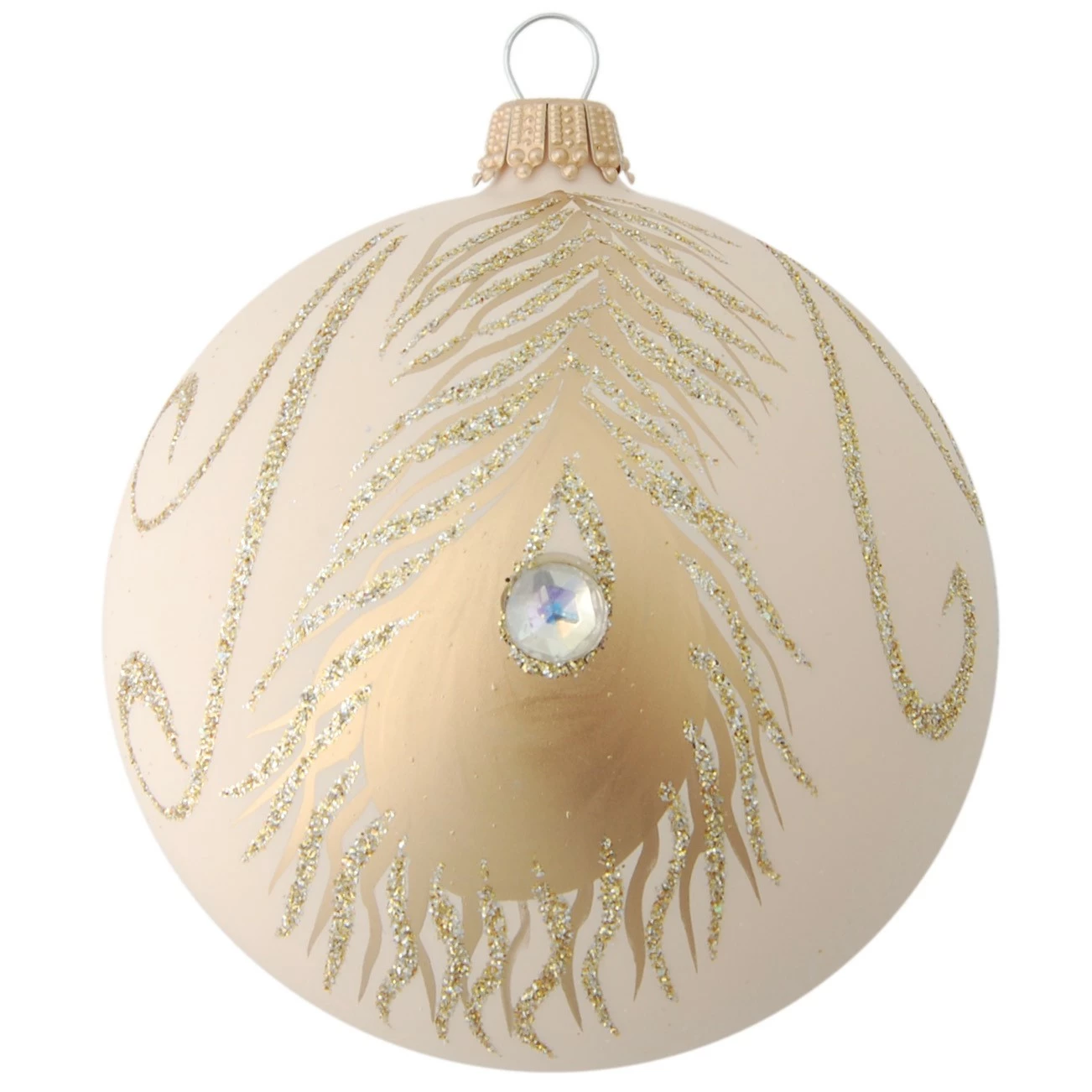 Krebs Glas Lauscha Glaskugel 8cm mit Pfauenfederdecor