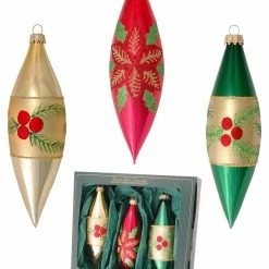 Krebs Glas Lauscha Rot, Gold, Grün 15cm Olivenform aus Glas