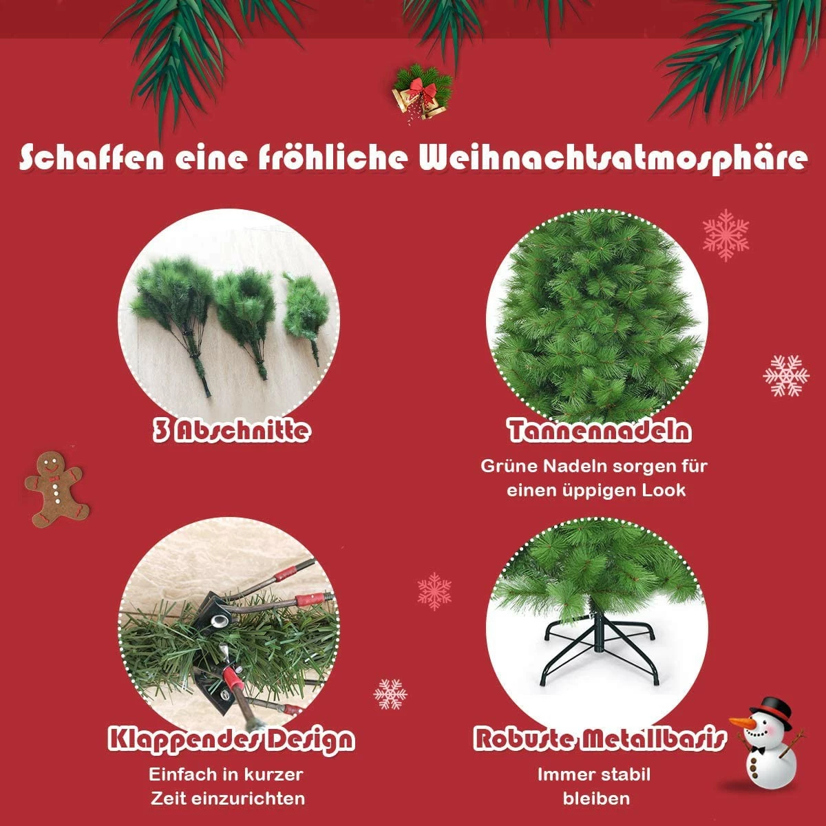 Costway 180cm Künstlicher Weihnachtsbaum – Bild 4