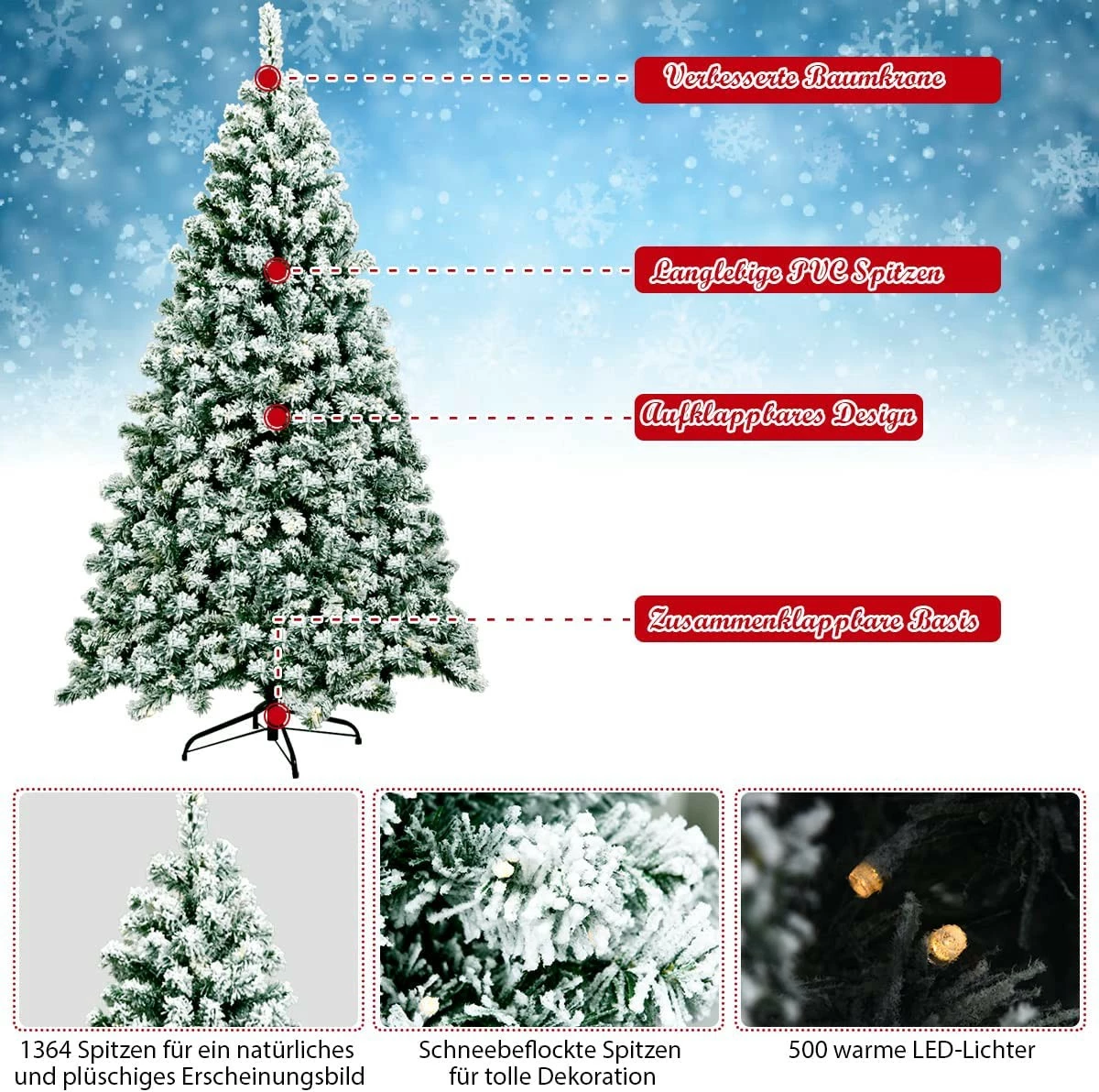 Costway 225cm LED Künstlicher Weihnachtsbaum – Bild 5