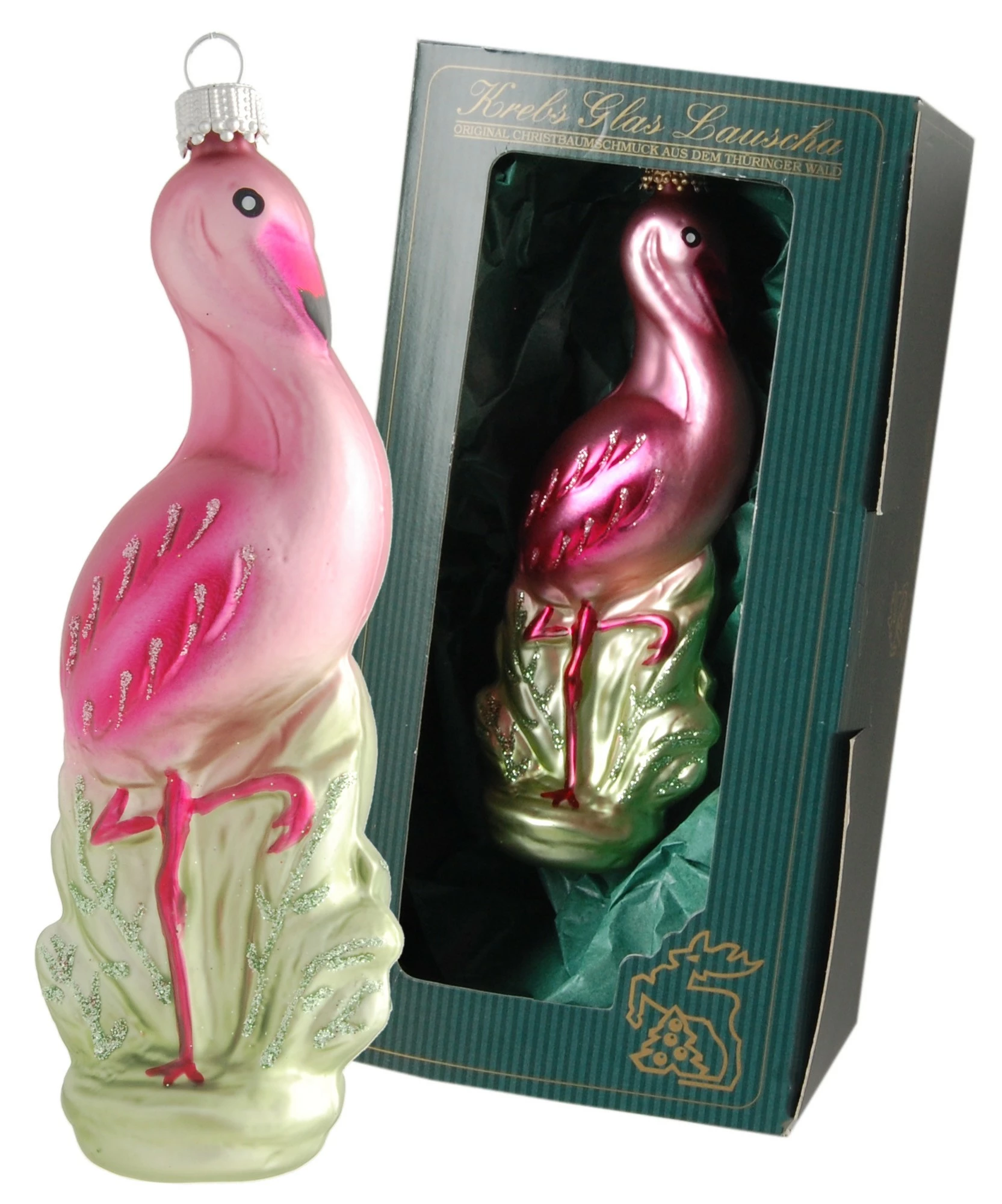 Krebs Glas Lauscha Rosa dekorierter 13cm Flamingo aus Glas