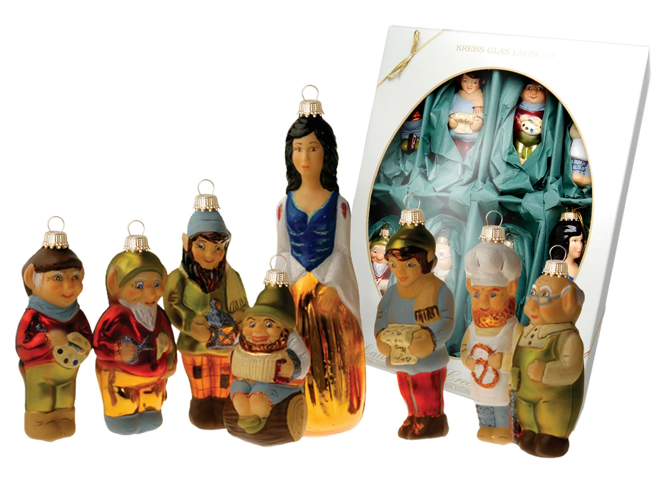 Krebs Glas Lauscha Schneewittchen und die 7 Zwerge Glas