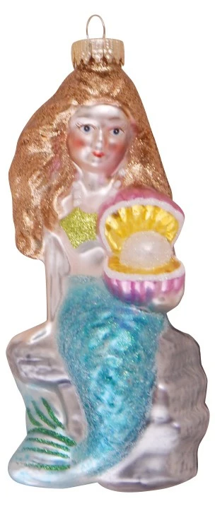 Krebs Glas Lauscha Meerjungfrau mit Austern und Perle 13cm