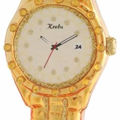 Krebs Glas Lauscha Herrenuhr in Gold 10,5cm aus Glas