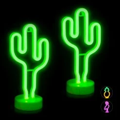 Relaxdays 2 x LED Neonlicht Kaktus - Grün - 15 x 29 cm