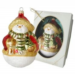 Krebs Glas Lauscha 12cm Schneemann mit Schal und Baum