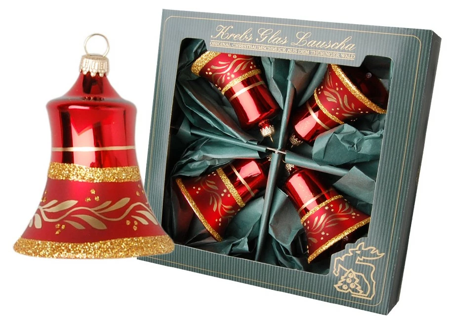 Krebs Glas Lauscha Rot 7cm Glocke, 4-fach aus Glas