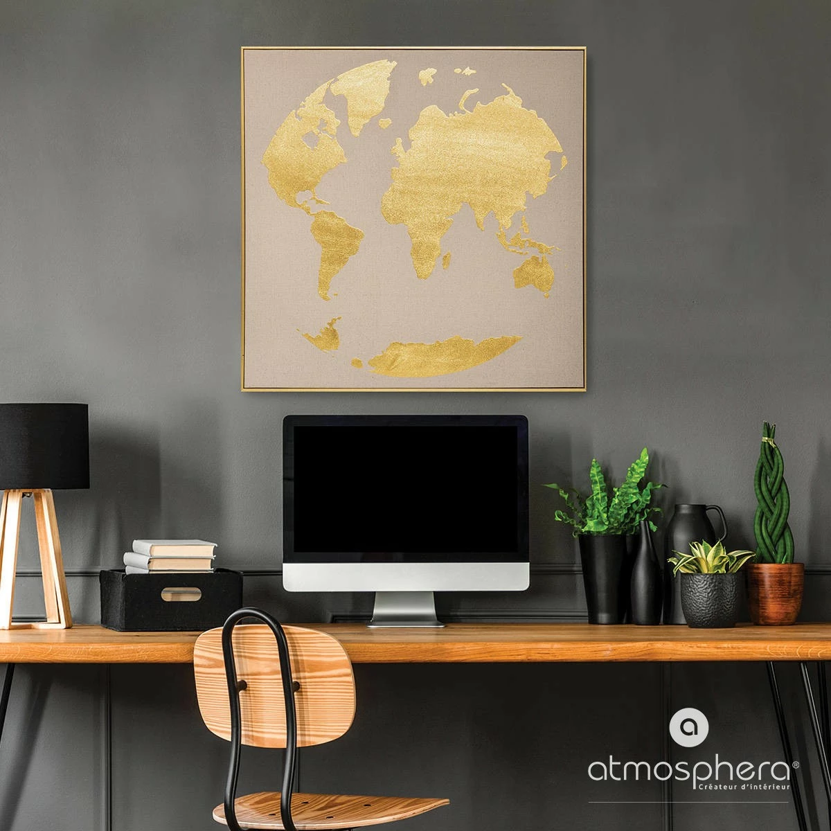 Atmosphera Créateur d'intérieur Bild Weltkarte, 58 x 58 cm, golden – Bild 2