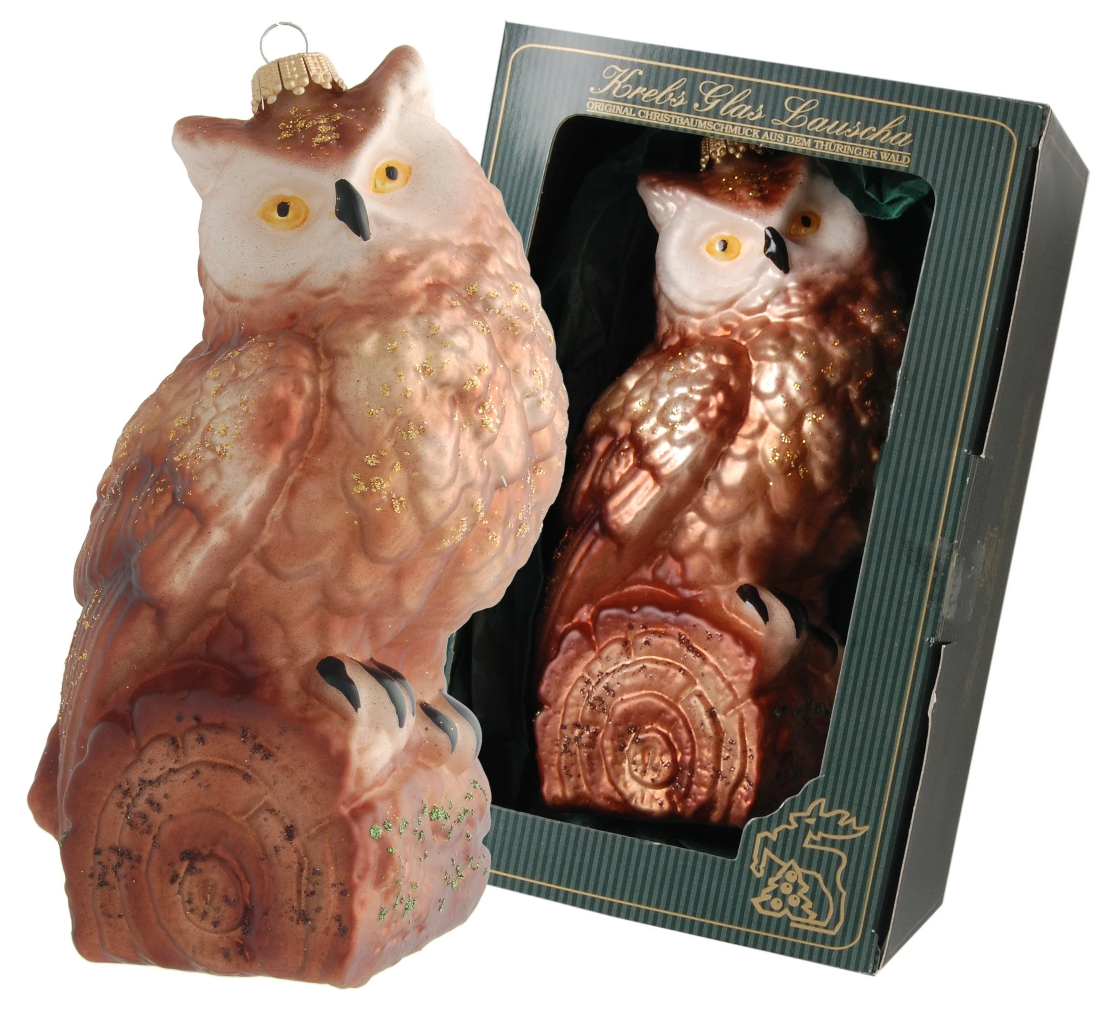 Krebs Glas Lauscha Natürlich dekorierte 15cm große Waldeule